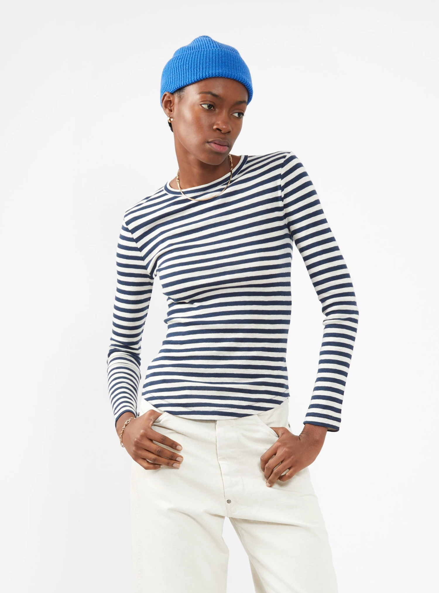 Charlotte Long Sleeve T-shirt Blue & White