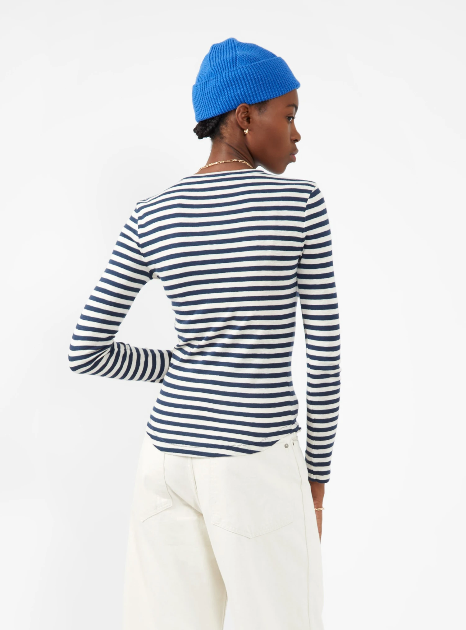 Charlotte Long Sleeve T-shirt Blue & White - Image 4