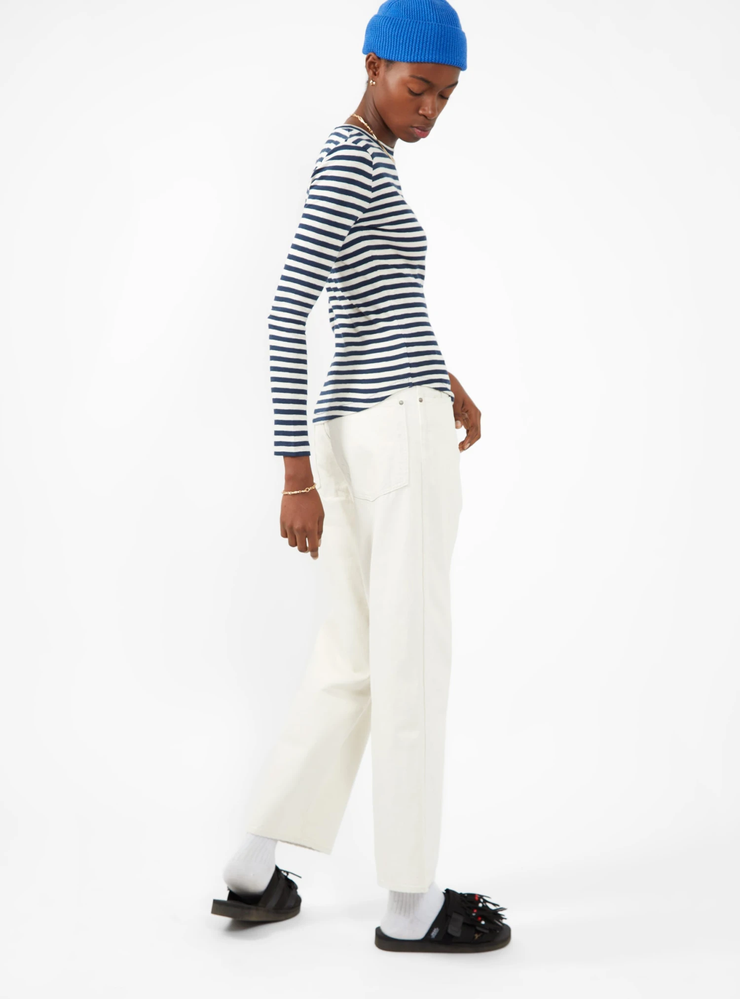 Charlotte Long Sleeve T-shirt Blue & White - Image 3