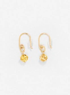 Faceted Stone Golden Citrine 9K Gold Earrings