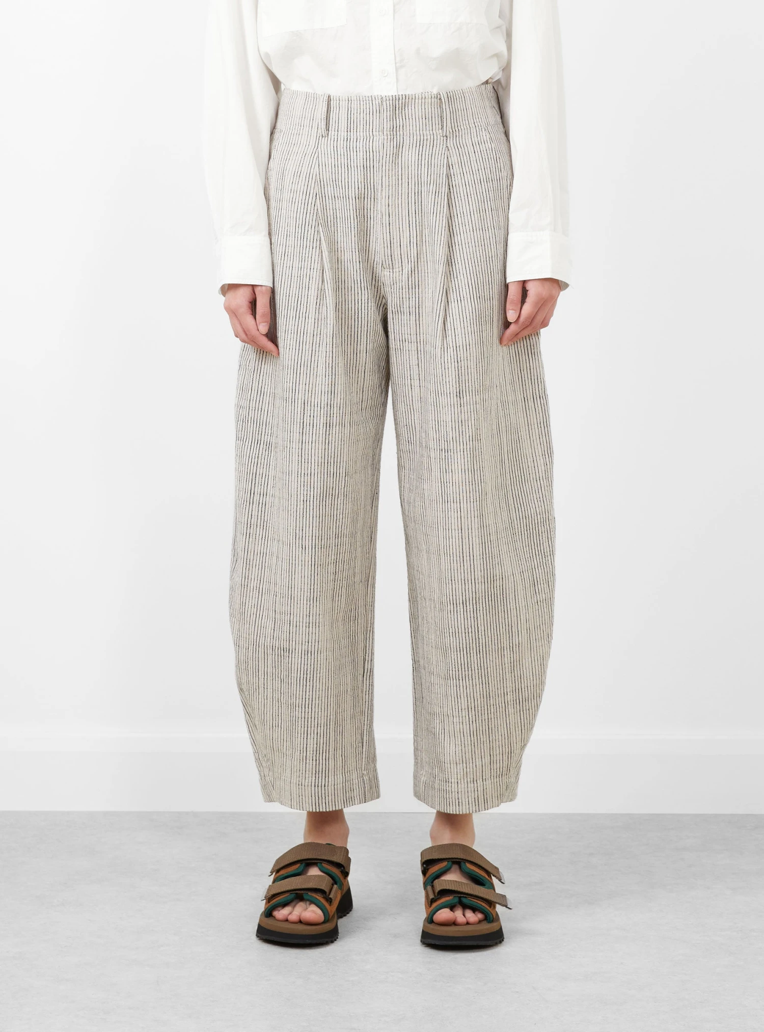 Bari Crop Trousers Cream Pin Stripe