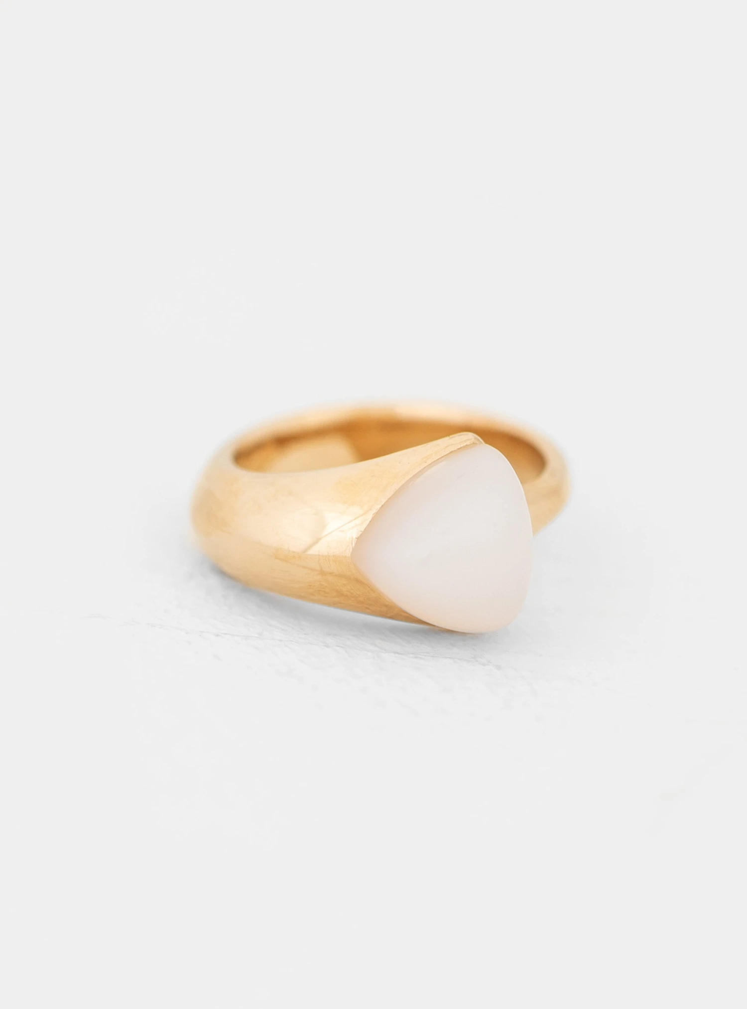Gold Plated Ring With Triangular Stone Milky White