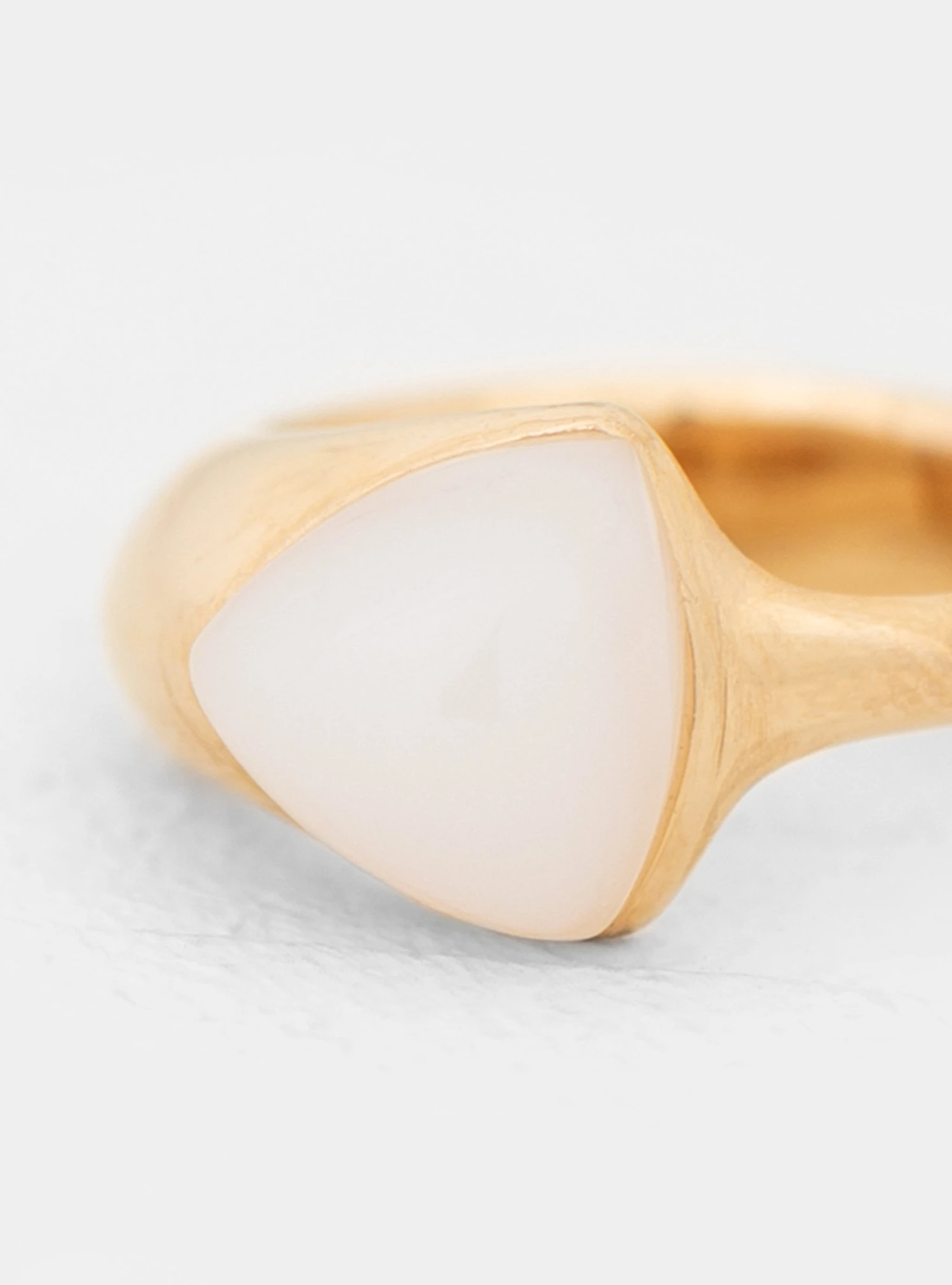 Gold Plated Ring With Triangular Stone Milky White - Image 3