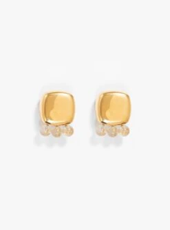 Beaded Button Sphere Earrings Bronze Rutilated Quartz