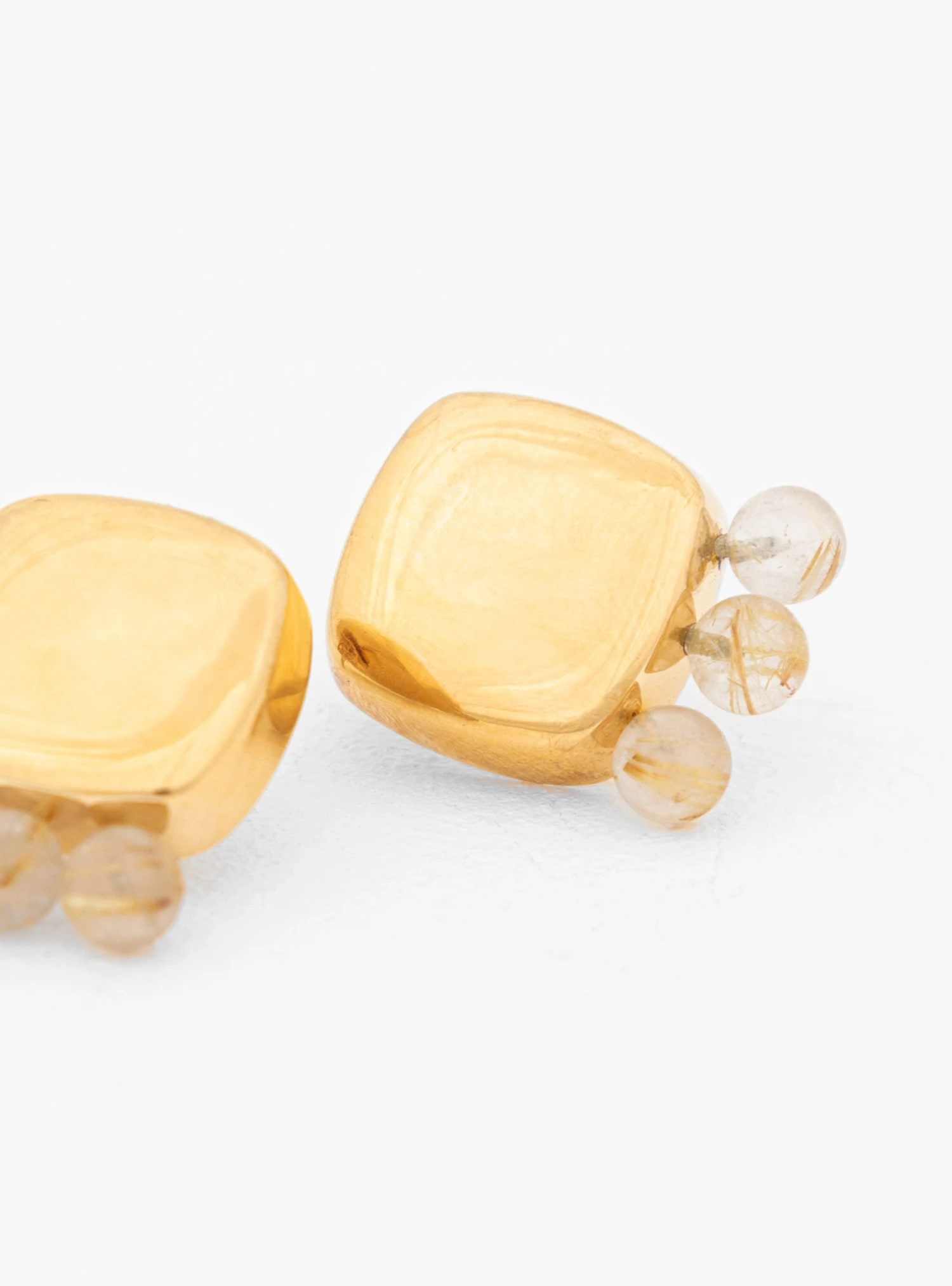 Beaded Button Sphere Earrings Bronze Rutilated Quartz - Image 4