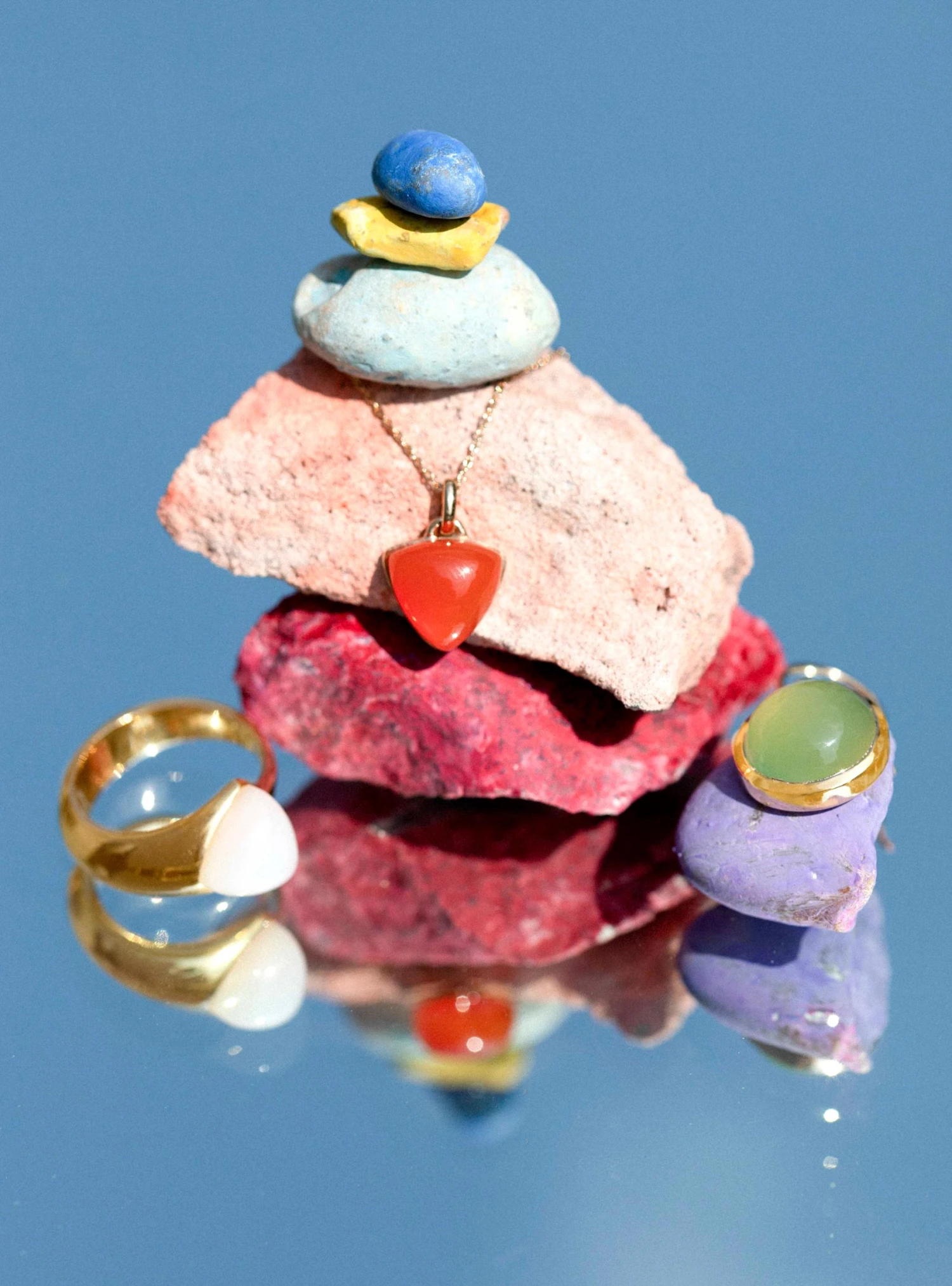 Gold Plated Ring With Triangular Stone Milky White - Image 4